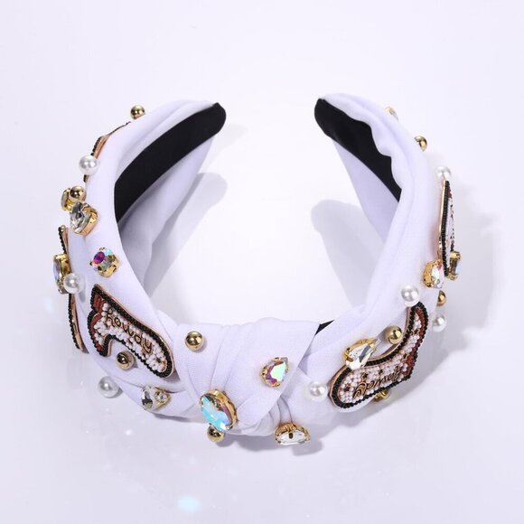 Western Cowgirl Headband Beaded Rhinestone Pearl Top Knot for Country Concert main image 5